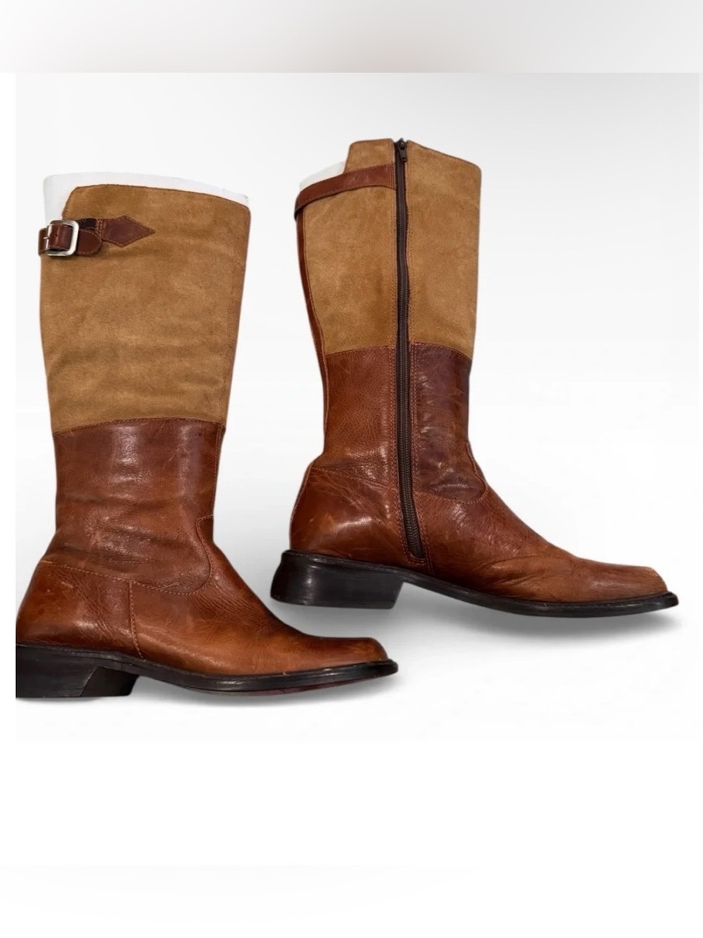 Matisse Two-Tone Brown & Tan Leather-Suede Mid-Calf Boots